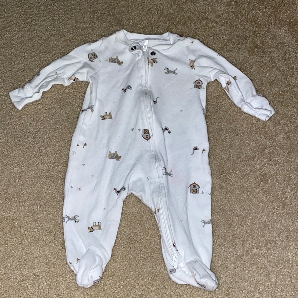 one piece baby boy farm print onesie